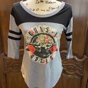 Guns N' Roses Rock Band Gray Black Shirt 3/4 Sleeve Women's Size Small